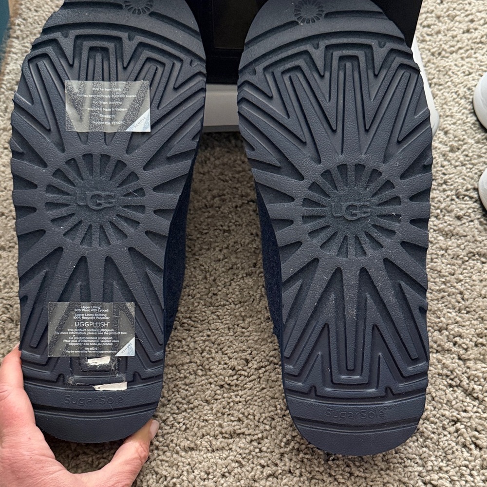 UGG mens Navy Blue Plush Slip-On Slippers - Picture 3 of 5